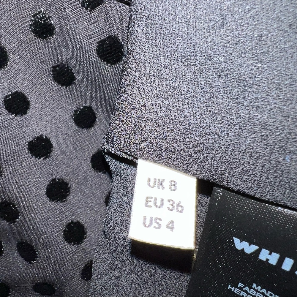 Whistles Black Flocked Polka Dot Wrap Midi Dress US 4 - Picture 12 of 15